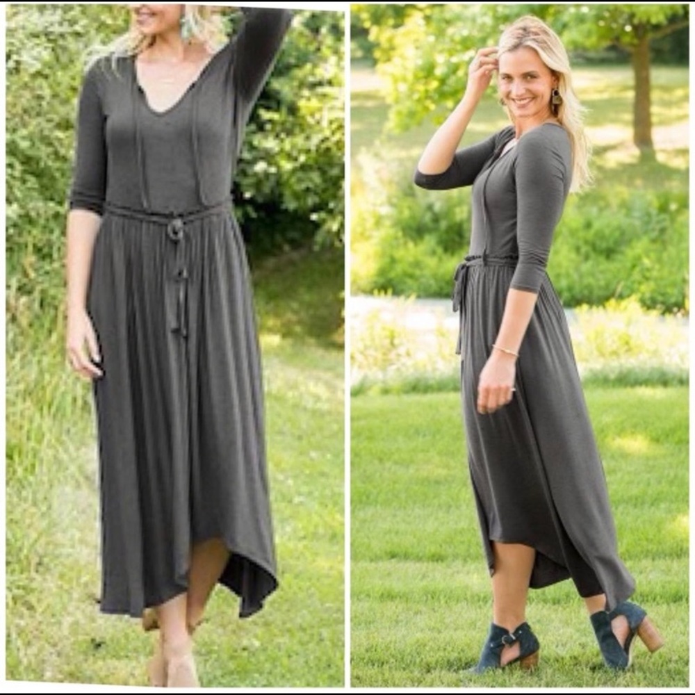 Gray Tie-Waist Go West Maxi Dress - Picture 1 of 4